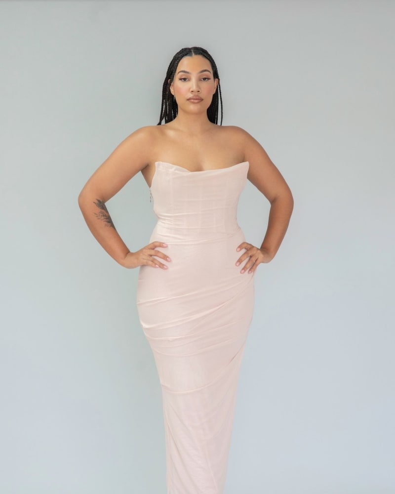 Front of a model wearing a size M Khloe in Blush by Houghton by Katharine Polk. | dia_product_style_image_id:285097